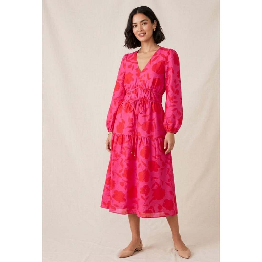 Kate Spade x Target Linen Midi Dress Pink Red Floral Boho Size Small